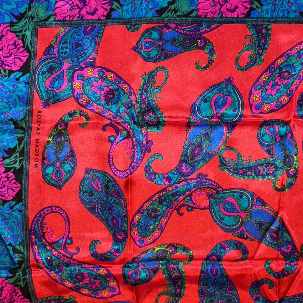 Morgan Taylor Vintage Paisley Floral Silk Scarf Red Blue Pink 31x31 NWT OS